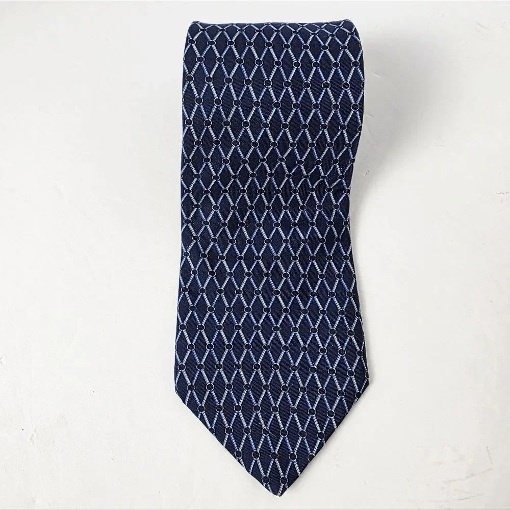 Brooks Brothers Makers Diamond Rope Knot Pattern Pure Silk Blue Gold Mens